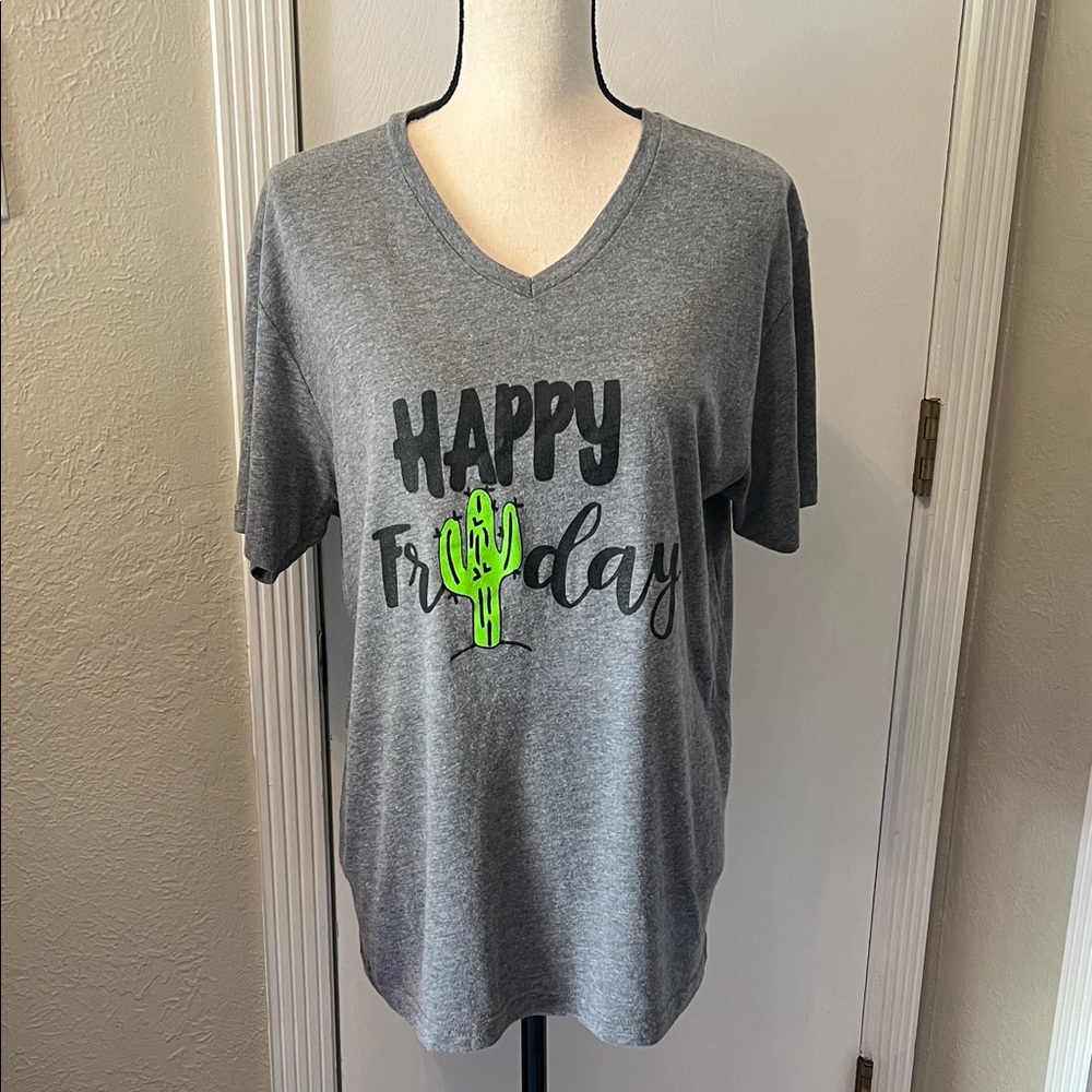Gray 'Happy Friday' T-Shirt, L
